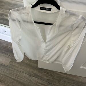SHEIN Classic White V-Neck Blouse